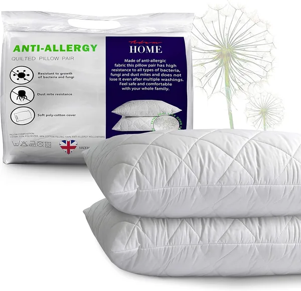 Adam Home Pillows 2 Pack Hotel Quality Quilted Cover Hypoallergenic & Dust Mite Resistant Filling