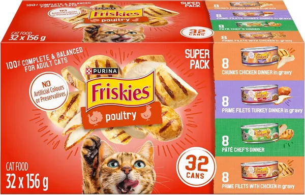 Friskies Poultry Wet Cat Food Variety Pack 4 Flavours 32 x 156 g