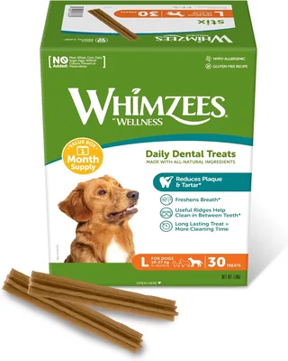 WHIMZEES Stix L, Maandelijkse Voorraad, 30 Stukken - Grootte L, Kauwsnack voor Grote Honden, Natuurlijk & Graanvrij, Vegetarisch, Geen Toegevoegde Suiker