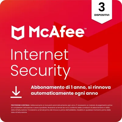 McAfee Internet Security - 3 Dispositivi 2026 | Protezione in Tempo Reale | Sconto del 63%