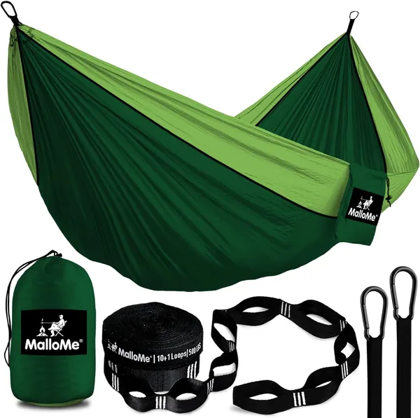 MalloMe Camping Hammock with Straps - Portable Outdoor Hammock for Adults, Kids - Single Hamac - 1 Person Hammocks - Tree Hamac Swing with Accessories