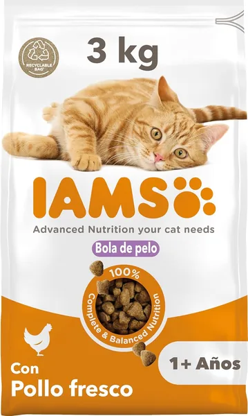 IAMS Nutrition avancée - Aliment pour chat adulte et senior Anti-Balles de poils - Frais de poulet - Non-OGM