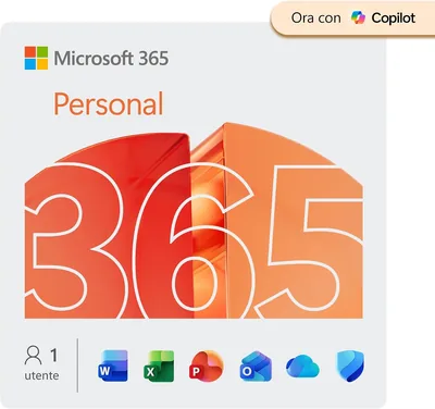 Microsoft 365 Personal | 12 mesi | 1 utente | App Office con AI | 1TB OneDrive | Codice di attivazione