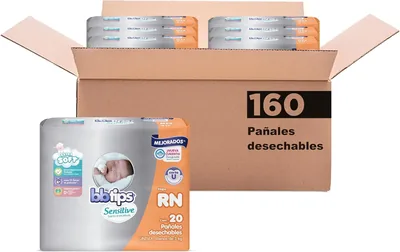 BBtips Sensible, Recién Nacido, 160 Pañales (8 paquetes con 20 pañales)