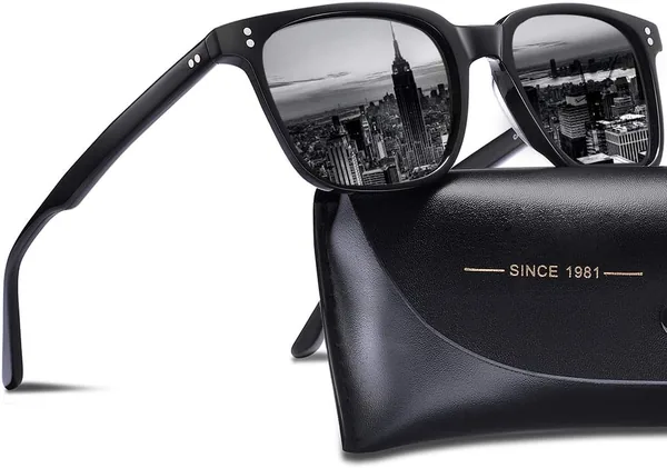 CARFIA Retro Polarized Sunglasses For Men UV400 Protection Chunky Square 90s Style Trendy Classic Glass