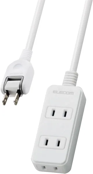 Elecom T-S02N-2330WH パワーストリップ、3口、9.8フィート（3m）、熱に強い樹脂、絶縁キャップ、スイングプラグ、PSE技術認証