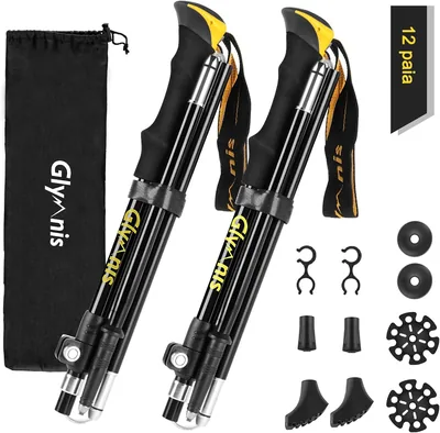Bastoni da Trekking Pieghevoli Glymnis Bastoni Antiurto 110-130cm, 5 Sezioni in Alluminio 7075 Impugnatura in Ev, 6% Off