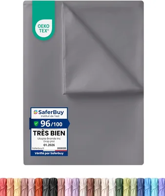 Utopia Bedding - Feuille de lit plate - 225 x 255 cm - Gris | Certifiée Oeko-TEX - Polyester doux brossé - Microfibre - Sans élastique - 19% de réduction