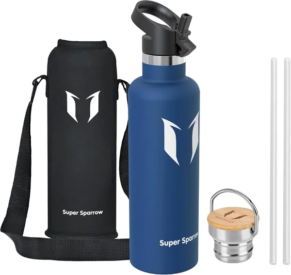 Super Sparrow Waterfles - 1000ml - Dubbele wand geïsoleerde stalen fles - Standaard mond - Lekdicht sport