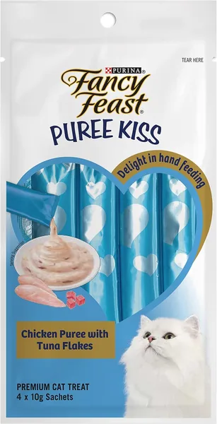 Fancy Feast Puree Kiss Chicken with Tuna Flakes Cat Food Pack of 4, 40 grams