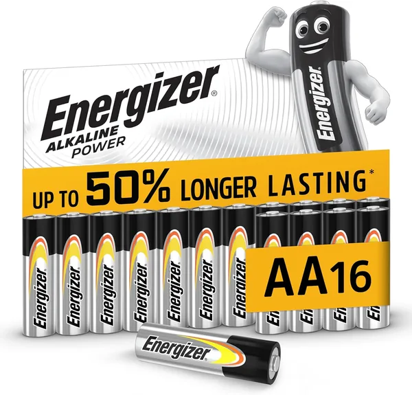 Energizer Alkaline Power - AA Batteries (16 Pack) - Double A Battery 1.5V - Up To 50% Longer Lasting