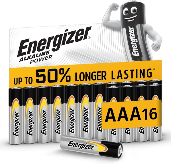 Energizer Alkaline Power - AAA Batteries (16 Pack) - Triple A Battery 1.5V - Up To 50% Longer Lasting - For Everyday Devices