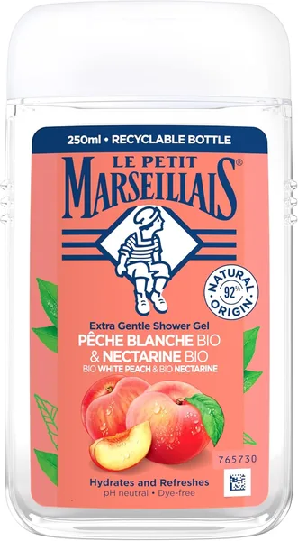 Le Petit Marseillais Duschgel Organische Pfirsich & Nektarine 250 ml - Fruchtige Pflege mit 92% natürlichen Inhaltsstoffen, pH-neutral