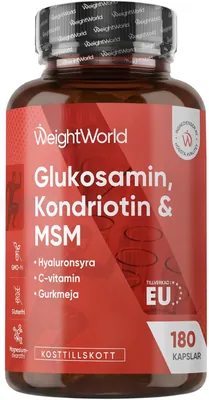 Glucosamin, chondroitin & MSM - 180 kapslar - 1-2 kaps per dag - med Vitamin C, Hyaluronat & Organisk kurkuma - Mad