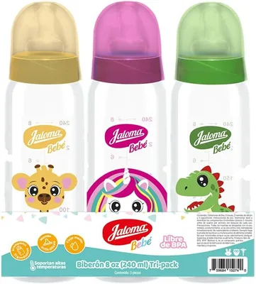 Jaloma Biberón de Polipropileno Animalitos 8oz, tripack, con mamila anticólicos, libre de BPA - Mejor Oferta