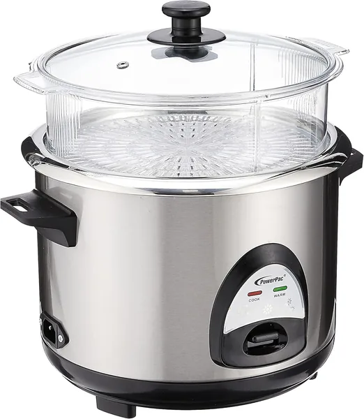 PowerPac PPRC32 1.8L Rice Cooker Stainless Steel Inner Pot Food Steamer 32oz