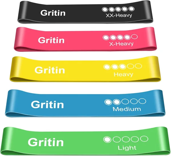 Gritin Resistance Bands, Set of 5 Skin-Friendly Resistance Fitness Exercise Loop Bands with 5 Different Strength Levels - Carrying Case Included