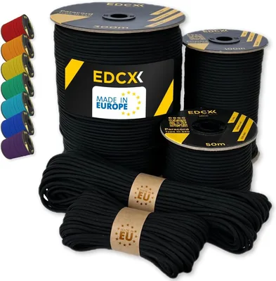 EdcX Paracord 4 mm, 35+ Couleurs Solides (10m, 15m, 30m, 50m, 100m, 300m) | Idéal pour les Artisanat, Camping, Survie | 4mm 100% Nylon - Meilleur Prix