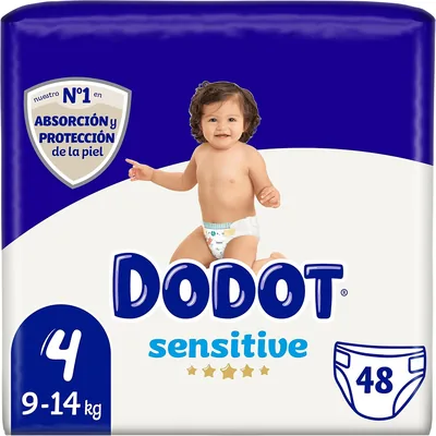 DODOT Sensitive - Pañales, 9-14 kg, Blanco, Talla 4, Vainilla, 48 Unidades