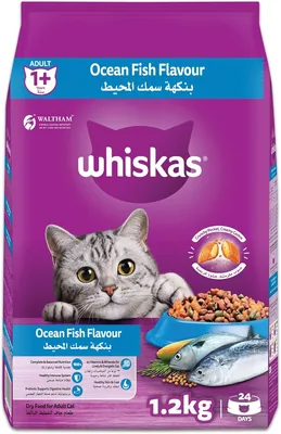 ويسكاس سمك المحيط، طعام جاف للقطط البالغة، 1+ سنة، 1.2 كجم - خصم 29%