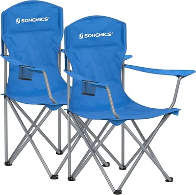 SONGMICS Campingstoel Set 2x Vågsfärdig Stöl Outdoor Fiskestol Med Hög Räckligning Och Armlekar Med Drinkhållare – 29% Avrakning