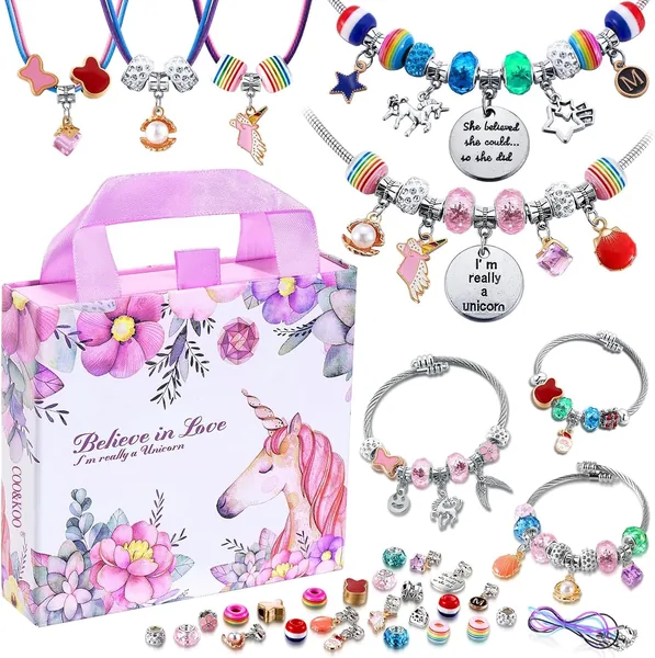 Girls Charm Bracelet Making Kit: Unicorn Toys for Girls Gifts