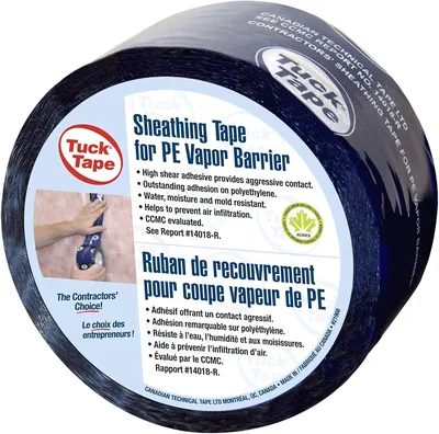 Tuck Construction Sheathing Tape PE Vapor Barrier 2.4in x 180ft Blue Best Deal
