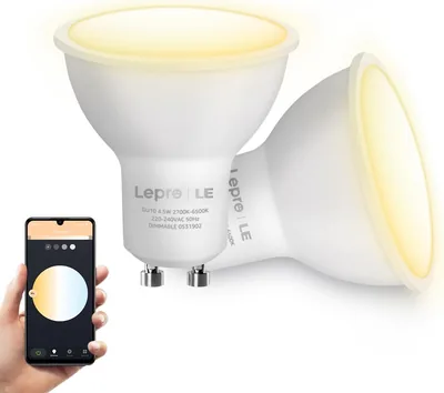 Lepro GU10 Smart Bulbs, Tunable White, 4.5W 300lm, 100° Wide Beam, 2-Pack | Warm & Cool Light, 50W E