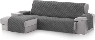 Copritutta per Divano Chaise Longue Textilhome Malu Peninsula 240 cm, Grigio Sinistro | Protezione da Macchie, Capelli e Graffi. Imbottito a Quadri
