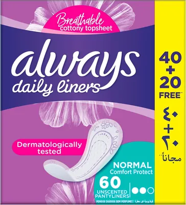 Always Daily Liners Comfort Protect, Normal, 60 Count | Save 35%