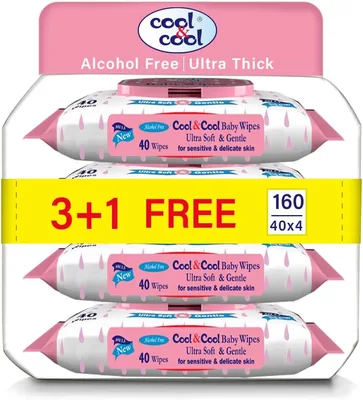 Cool & Cool Baby Wipes 40's - Alcohol Free & Ultra Soft, 48% Off