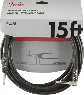 Câble de guitare PRO 15 ANG INST CBL BLK - Silencieux, cuivre sans oxygène, connecteurs jack plaqués or 1/4"