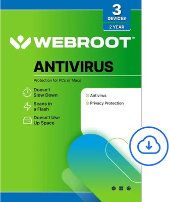 Webroot Antivirus Software 2025 - 3 Device 2 Year Download Best Deal
