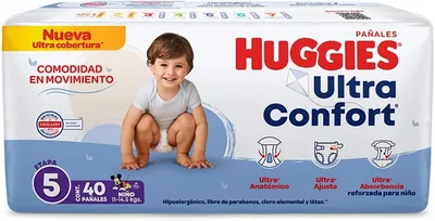 Huggies UltraConfort Pañal Desechable para Bebé, Etapa 5 Niño, 40 Piezas