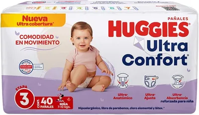 Huggies Ultra Confort Pañal Desechable para Bebé, Etapa 3 Niña, Paquete con 40 Piezas