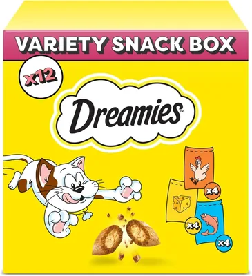Dreamies Katte Snack Varietypakket, Kökta Med Kyrn, Lachs och Ost, 12 Påse av 60 g