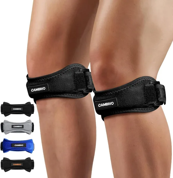 CAMBIVO Adjustable Knee Brace x2 Patellar Tape Meniscus and Ligament Knee Pads Strap for Patellar Tendon Relief Joint Stabilization