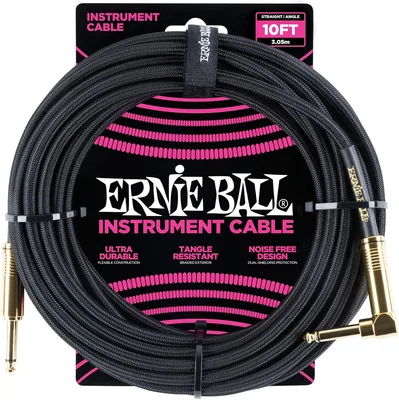 Ernie Ball - Cable trenzado para instrumentos, recto/acodado, 3 m, negro