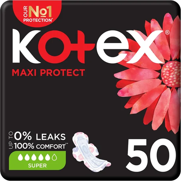 Kotex Maxi Protect Thick Pads Super Size Sanitary Pads with Wings 50