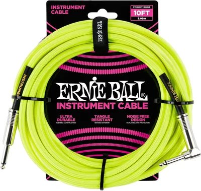 Ernie Ball - Cable para instrumentos, 3 m, amarillo neón - Ahorra un 10%
