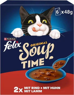 Felix Katzenaufstrich, Klare Suppe mit Delikatstücken, Gemischt, Packung mit 8 (8 x 6 Beutel à 48 g)