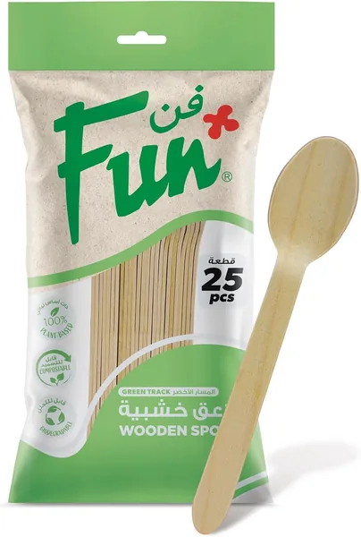 Fun By Al Bayader Everyday Eco Friendly Disposable Wooden Spoon Set 6.5 Inch - Pack Of 25