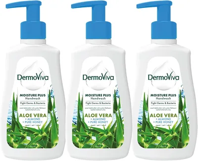 غسول اليدين السائل Dermoviva Moisture Plus 3 × 200 مل | يكافح الجراثيم والبكتيريا | مع مستخلصات الألوة فيرا واللوز والنحل الطبيعي