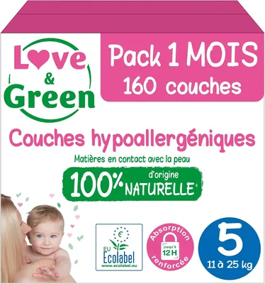LOVE & GREEN - Poussettes Bébé T5 (11-25 kg) - Pack 1 Mois - 160 Poussettes