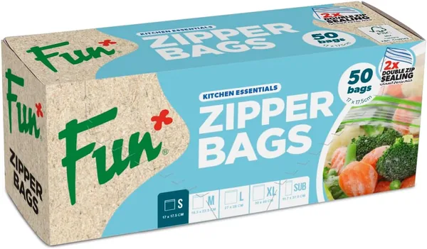 Fun Zipper Bags 17x17.5cm, Clear, Small - Leak-Proof & Airtight Seal Food & Household Storage Essential (Pack of 50)