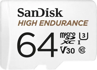 SanDisk High Durance 64 Go Carte microSDXC pour Caméras de Surveillance + Adaptateur SD, jusqu'à 100 Mo/s