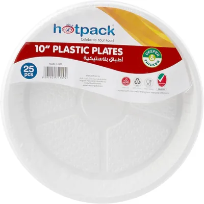 Hotpack Disposable White Plastic Plates 10 inch, 25 Pcs - 23% Off