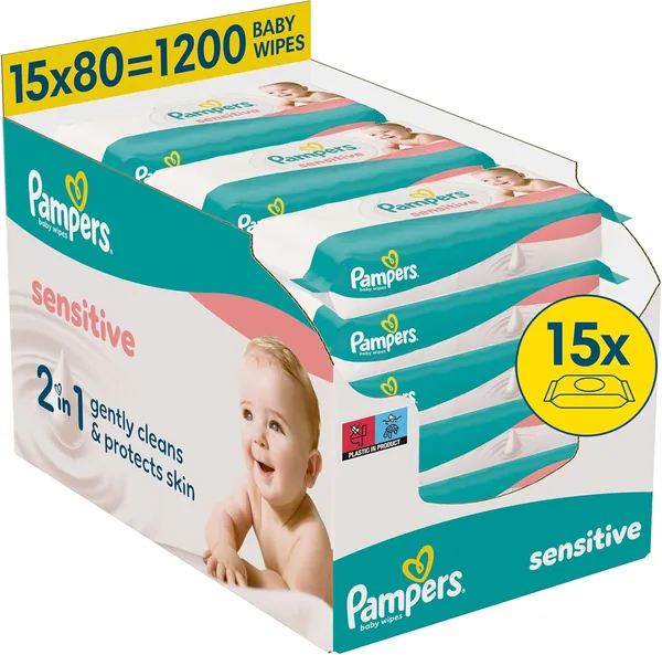 Pampers Sensitive Baby Wipes 15 Packs of 80 Wipes