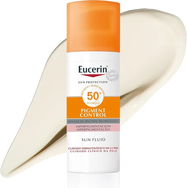 Eucerin Sun Face Pigment Control Fluid SPF 50+ (50ml) - Crema Solar Antimanchas con Filtros UVA/UVB, 50% de Descuento