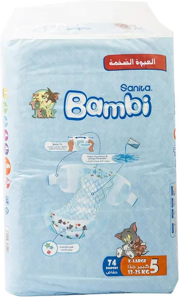 Sanita Bambi Baby Diapers Mega Pack X-Large 12-22 KG 74 Count